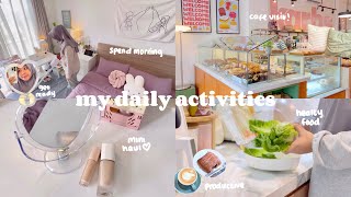 A PRODUCTIVE DAY˚ʚ♡ɞ˚🍵🌳slow morning,get ready,mini haul,healthy food,cafe visit+strolling around