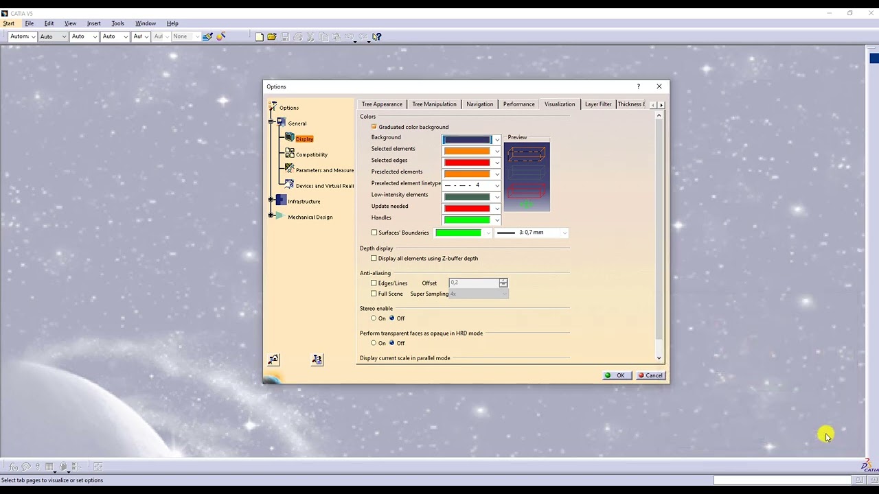 2 - Catia V5 - Configuración menú "Tools/OPTIONS"