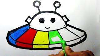 How to Draw and Paint a Spaceship easy for Kids | Coloring Pages | Kids Room