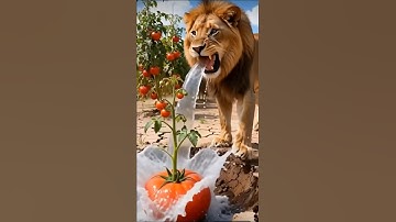 The lion saved the tomato plant from drying up by watering it 😭 #ai #tree #save #water