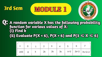 VTU 3rdSem BCS301 Maths Module 1 Probability Distribution|Random Variable Find k and P X less than 6