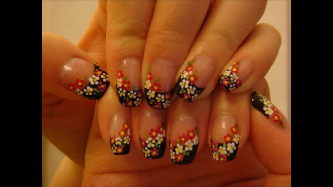 Nail Art: Black French Tip + Flowers