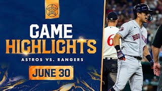 Astros vs. Rangers Game Highlights (6\/30\/23) | MLB Highlights