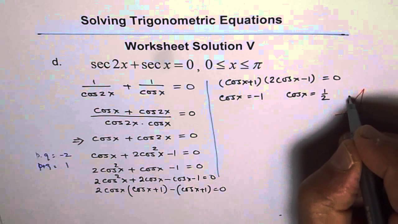 Worksheets Solving Trigonometric Equations Worksheet trigonometric equations worksheet 5 solution q4 youtube q4