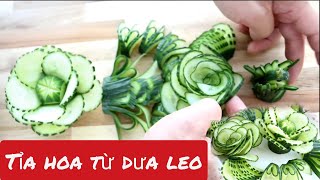 Cắt tỉa hoa quả đơn giản//cách tỉa hoa từ dưa leo//trang trí bằng dưa leo