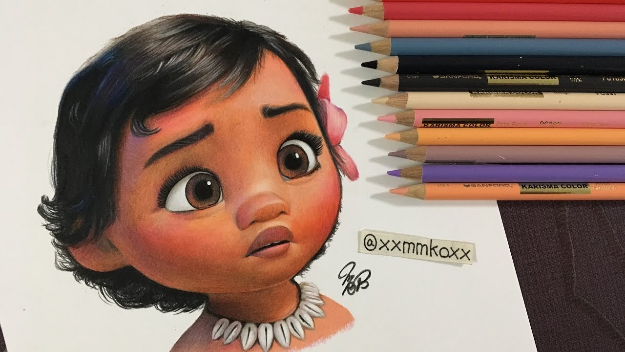 Drawing Baby Moana 色鉛筆画 モアナと伝説の海 Momoko F Youtube