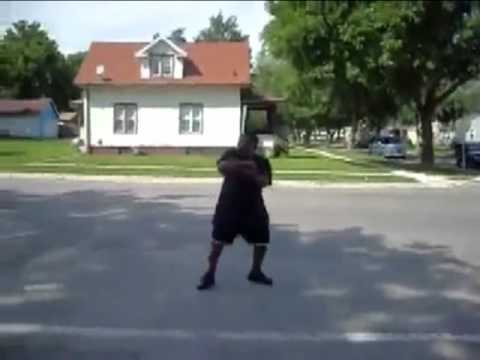 Guy dances the Benny Hill theme, gets hit by an ice cream truck