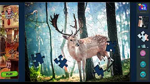 Magic Jigsaw Puzzles: Fallow deer in a forest, Radial cut, 70 piece
