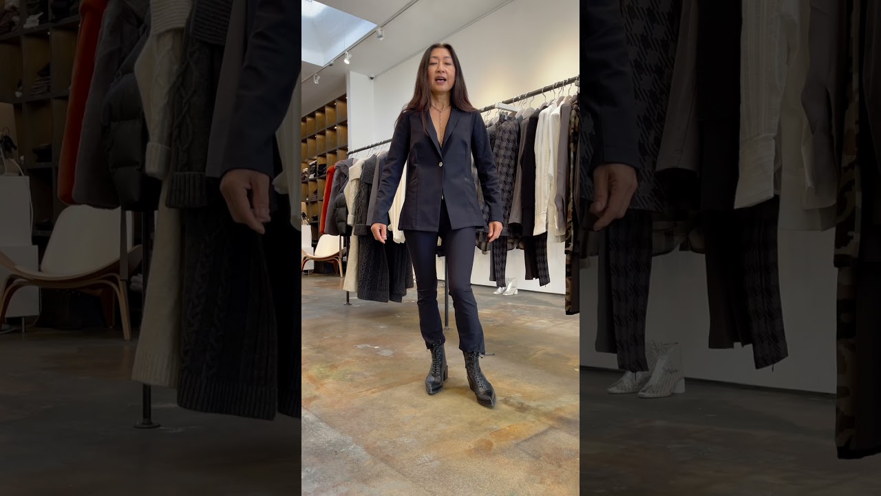 Tech Stretch Button Blazer with Leather Trim - SOREN