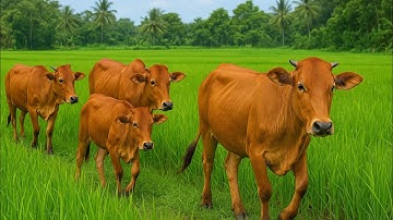 Aktivitas Sapi Lucu Berjalan Rapi Menuju Ladang sawah rumput hijau, Suara sapi lucu, Sapi gemuk