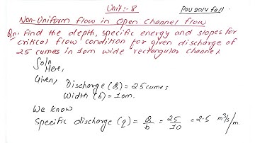 Unit:8 | Numerical | Non unifom flow in Open channel | BE Civil | Prashant YT | Hydraulic | PoU 2015