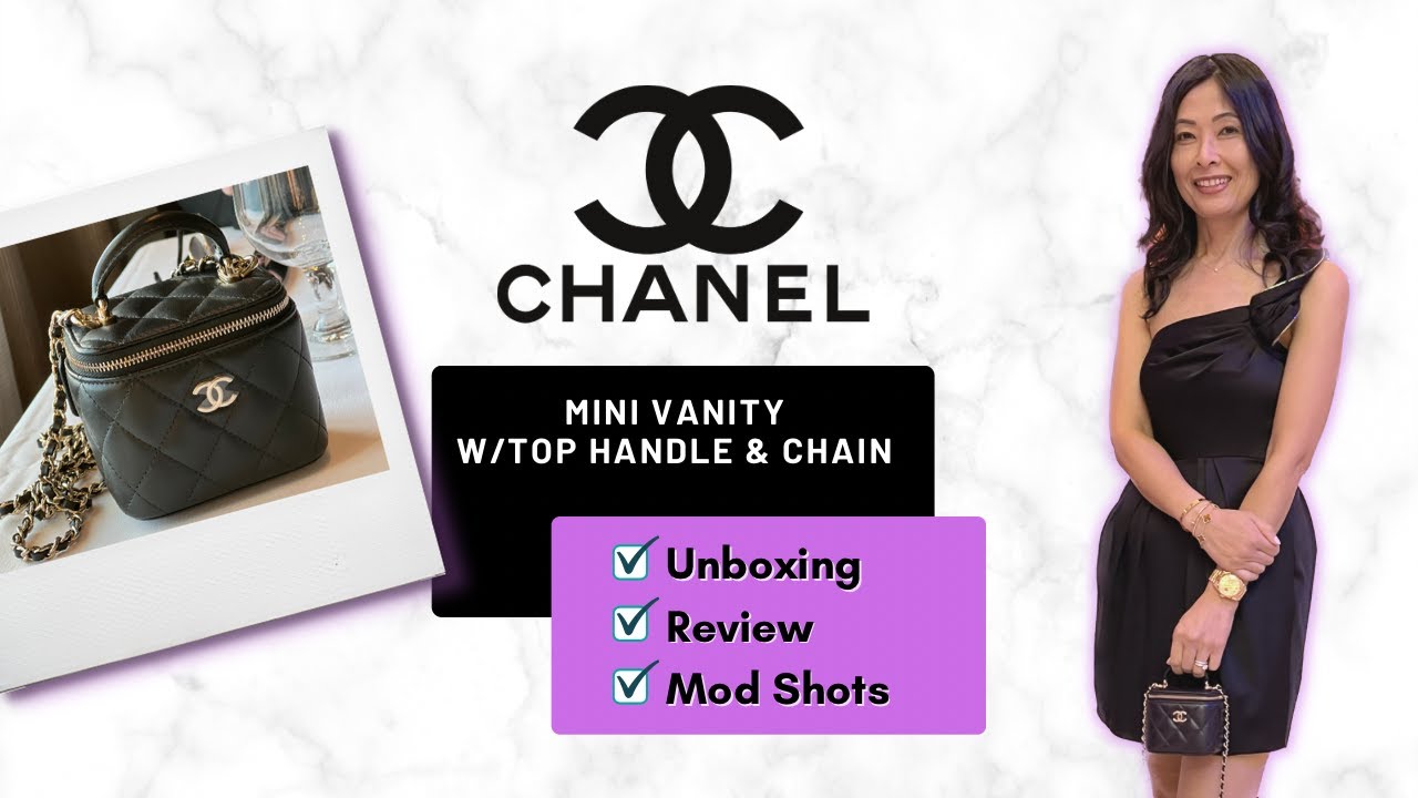 CHANEL mini vanity bag w/top handle & chain, Chanel handbag review & what  fits inside