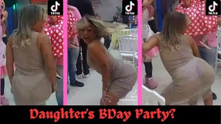Mother Dancing In See Thru Dress At Her Childs Bday Party