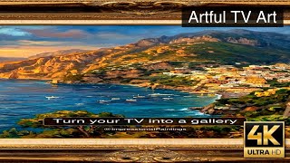 Radiant Sunset over Cliffside Mediterranean Village #FrameTVArt #Shorts