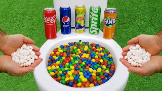M&M Candy VS Coca Cola, Sprite, Fanta, Pepsi, Lipton and Mentos in the toilet