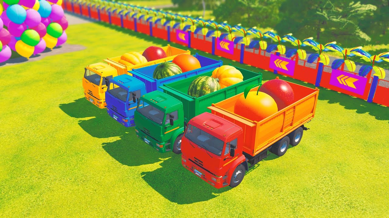 COLORFUL TRUCKS TRANSPORT 2 HUGE FRUITS 🍎🍉 – FARMING SIMULATOR 22