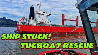 Giant Cargo Ship Stuck in Narrow Channel | Dramatic Tugboat Rescue Operation #bulkcarrier