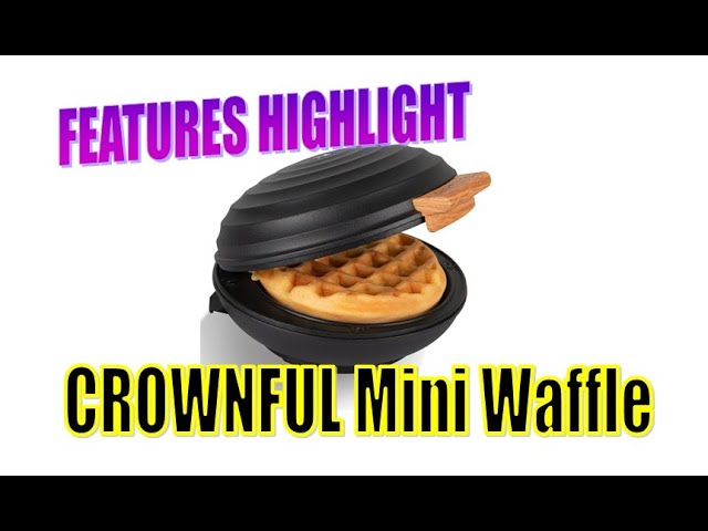 Crownful Mini Waffle Maker Machine, 4 Inches Portable Small Compact Design, Easy to Clean, Non-Stick Surface, Recipe Guide Included, Perfect for