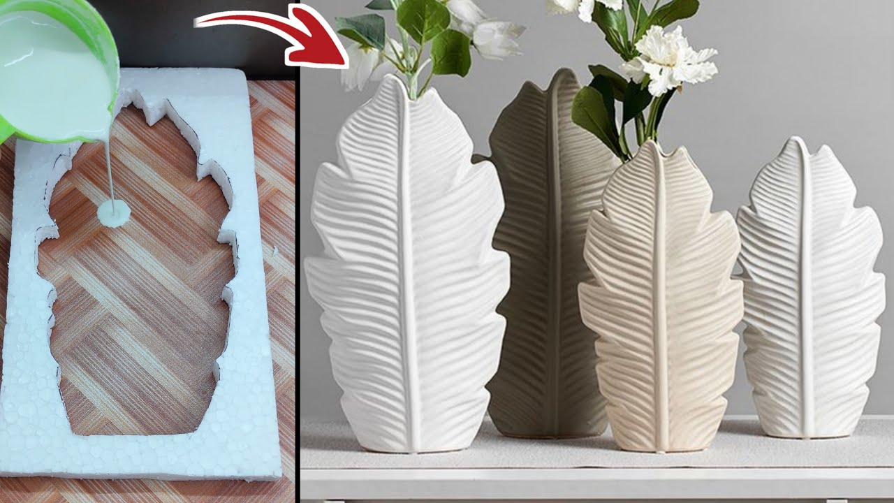 cardboard white cement craft ideas // home decoration // flower pot making //