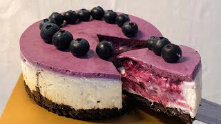 노오븐✨초보도 완벽하게 성공하는 블루베리 치즈케이크 만들기? | No oven blueberry cheesecake baking