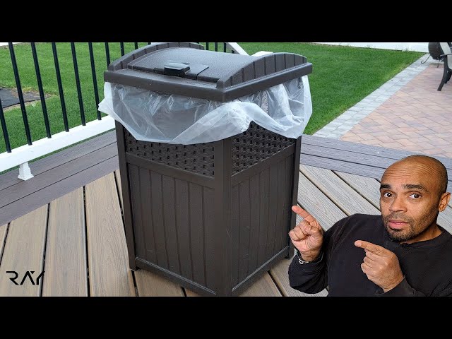Suncast Trash Hideaway Outdoor 33 Gallon Garbage Waste Can Bin