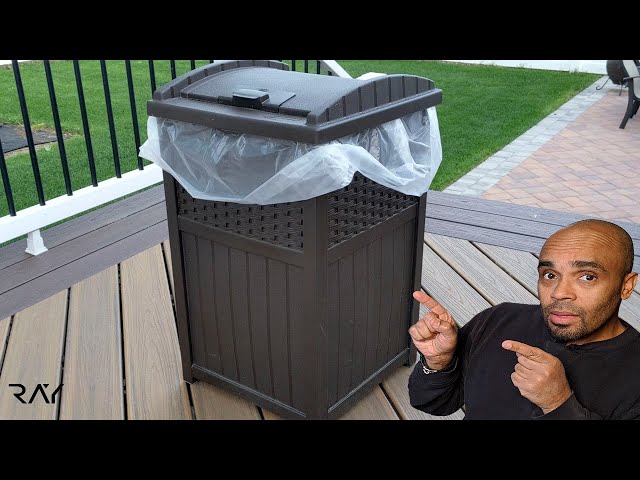 Suncast Trashcan Hideaway Outdoor 33 Gallon Garbage Trash Waste