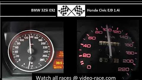 BMW 325i E92 VS. Honda Civic EJ9 1.4i  - Acceleration 0-100km/h
