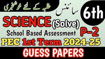 Class 6th Science Paper School Based Assessment 2024 | SBA First Term paper 6th Class | PEC Grade 6