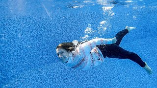 Swimming Underwater with Clothes on Jeans and Fuzzy Sweatshirt