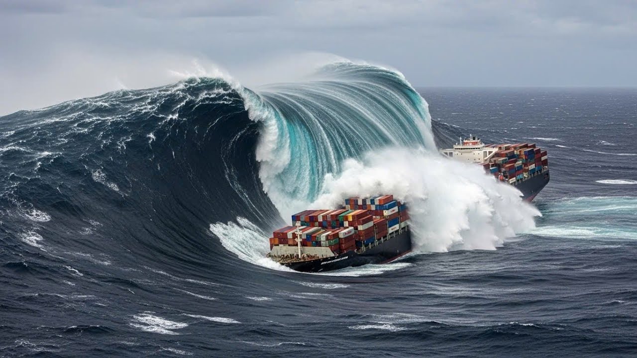 A Mega Tsunami Sinks a 24,000 TEU Container Ship in the Vast Open Ocean