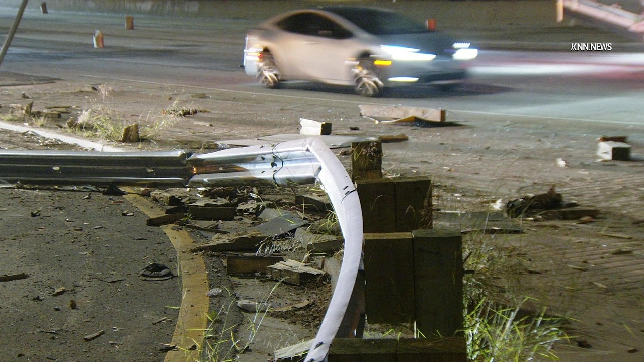Semi Truck Crashes Through Guard Rail on 10 Freeway Off-Ramp in Rosemead