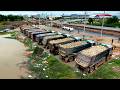 Just Getting Started Land flooded Filling Up! Dump Trucks Unload & SHANTUI DOZER Pushing Stone