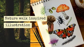 Memories on the page | Nature walk inspired - watercolor painting | Botanical illustration 🌲🐿️