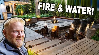 Modern *OUTDOOR LIVING SPACE* W/ Fire and Water Fountains