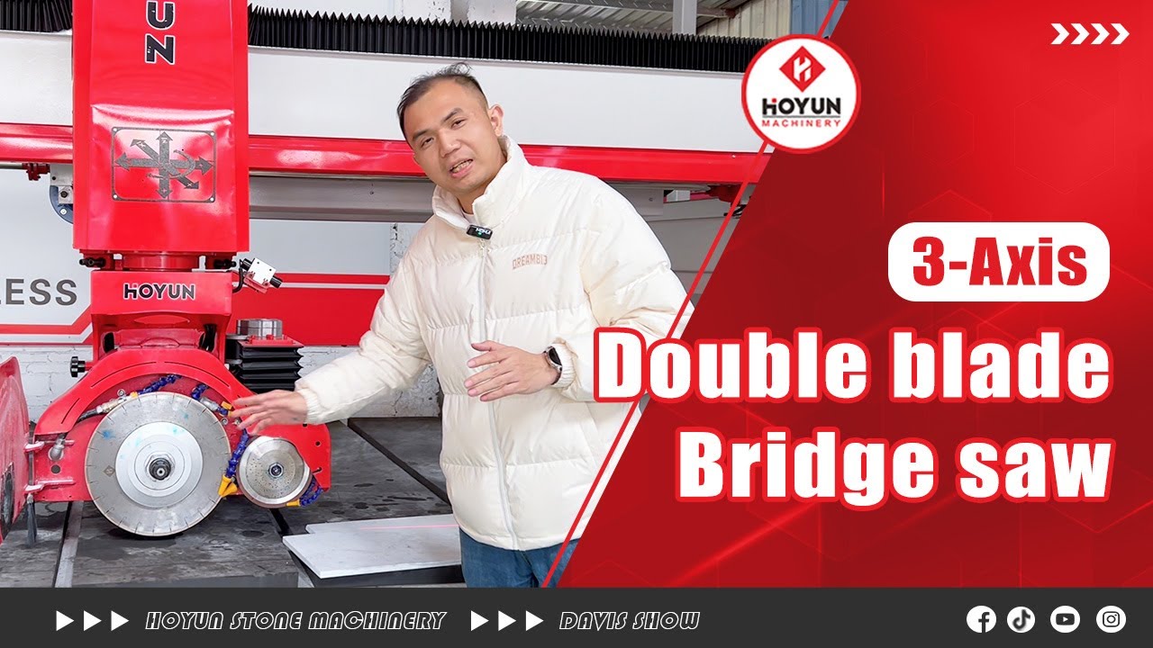 3-Axis Double blade Bridge saw for Sintered Stone Cutting which has the charcteristics ofno chiping
