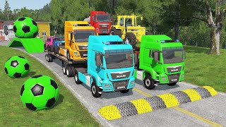 Double Flatbed Trailer Truck vs Speedbumps Train vs Cars | Tractor vs Train Beamng.Drive 041