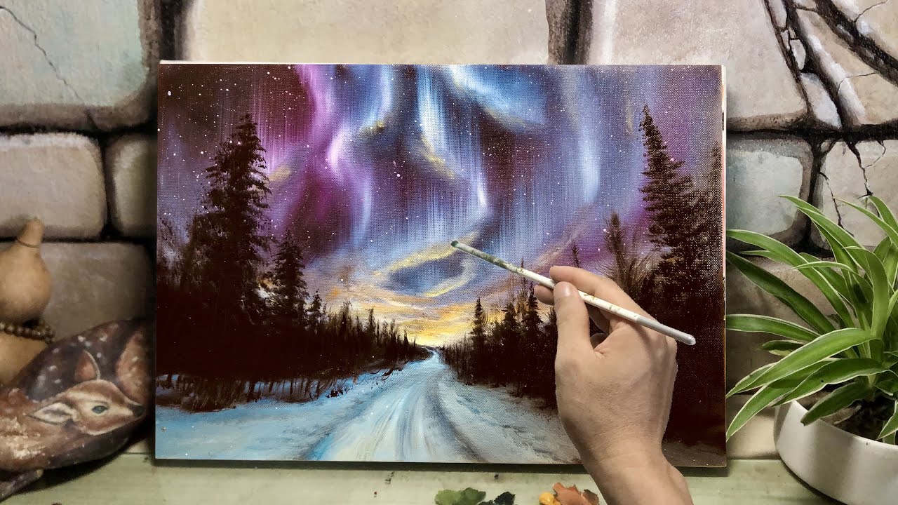 How to Paint a Stunning Aurora at the End of the Road - Easy Tutorial for Beginners