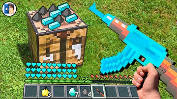 Minecraft in Real Life POV CRAFTING DIAMOND AK-47 GUN Realistic Minecraft RTX Animation 創世神第一人稱真人版