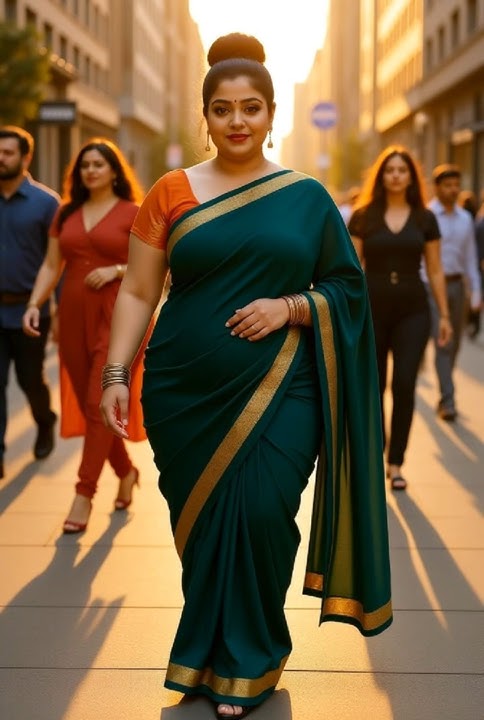 Confident Curvy Queen in Green Saree | Plus Size Beauty Walking with Pride #shorts
