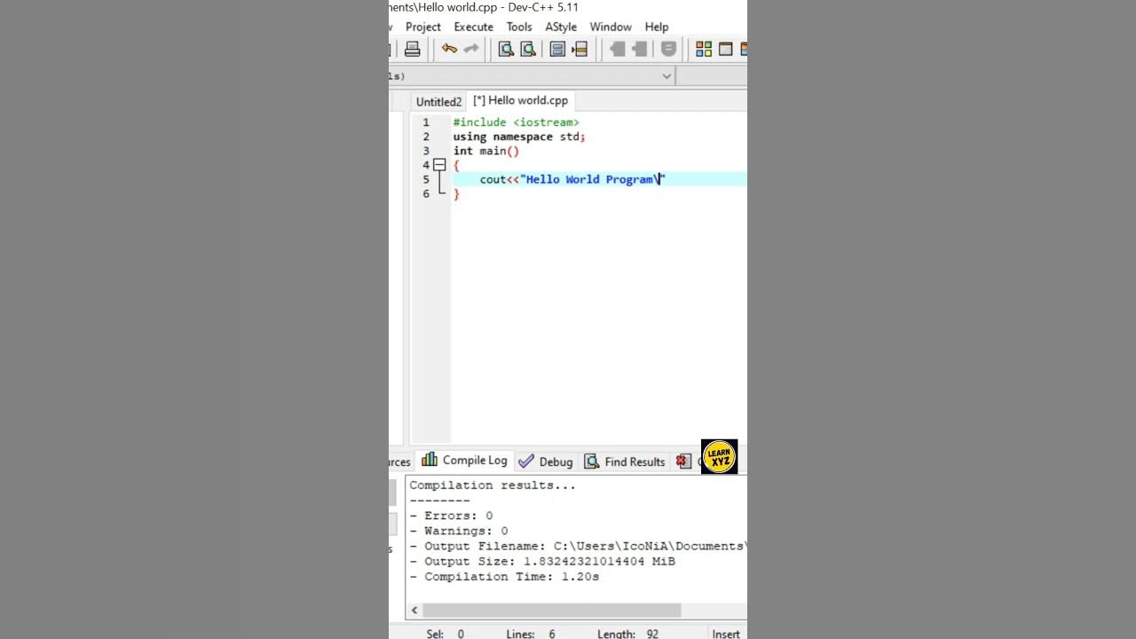 Hello world program in Dev c++ #helloworld #cpp - YouTube image.