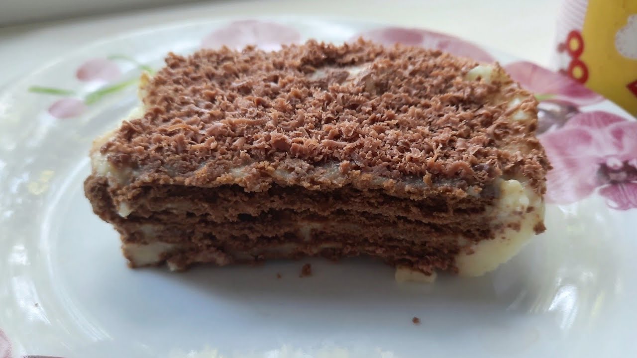 Торт без выпечки. Десерт из пудинга и печенья.