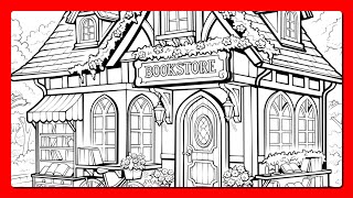 Color by Number Cozy Storybook Bookstore with Flowers Cute Dog Color Oasis app #coloring screenshot 3