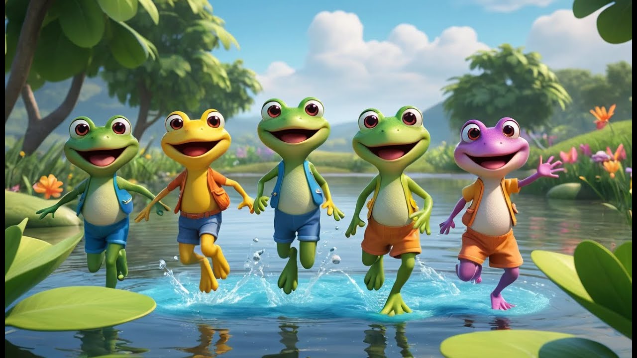 Five Little Frogs Jumping on Lilypads | Fun Counting Song for Kids | Playful Pond Adventure Rhyme
