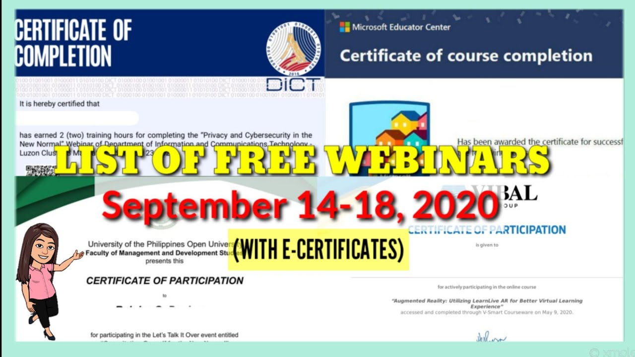 SEPTEMBER 1417, 2020 LIST OF FREE WEBINARS WITH ECERTIFICATES YouTube