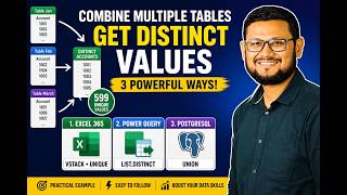 Combine & Find Unique Values From Multiple Tables|Excel 365 Dynamic Array|Power Query M|Postgre SQL