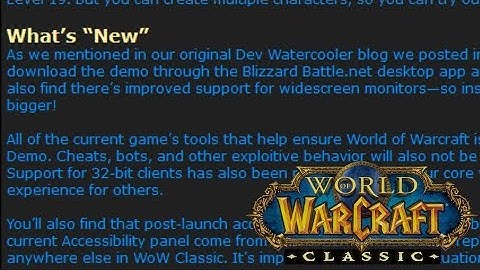 WoW Official Classic/Demo Details - Zones, Classes, Changes, More