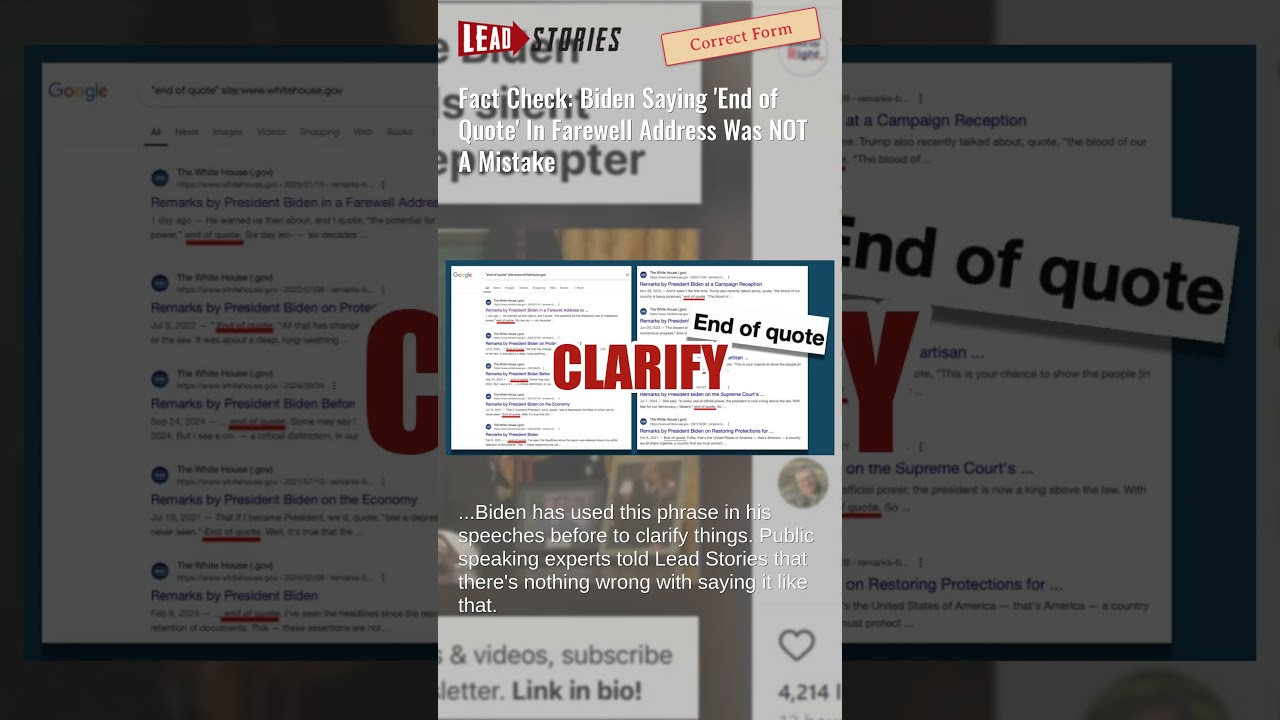 Fact Check: Biden Saying 'End of Quote' In Farewell Address Was NOT A Mistake