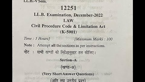Previous Year Paper of Civil Procedure Code and Limitation Act |  LLB/BALLB