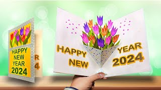Happy New year card 2024 / New year greeting card handmade / DIY New year  POP-UP card 2024