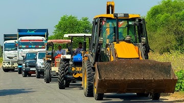 Jcb 3dx loading Mud in TATA Tippers Tractors Swaraj 855Fe New Holland 3630 Tractor 4x4jcb Thar Truck